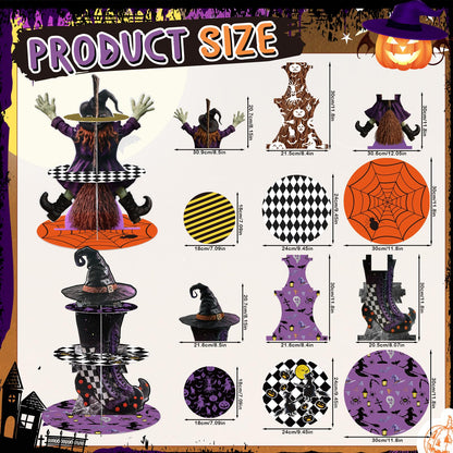 LemonRoad 2 Pcs Halloween Cupcake Stand Decoration Halloween Party Supplies 3 Tier Cardboard Cake Holder Witch Party Cupcake Tower for Treat Birthday Dessert Favors Carnival (Mixed)