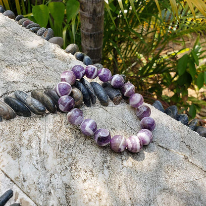 chengmu 12mm Banded Amethyst Stretch Bracelet Natural Round Beads Semi Gemstone for Crystal Elastic Beaded Bracelet 8"