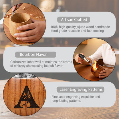 Charred Wooden Bourbon Drinking Glass Wooden Whiskey Glasses Set of 1 5 Piece Complete Whiskey Gift Set Personalized Gifts for Men Husband Dad Brother Whiskey Lovers (M)