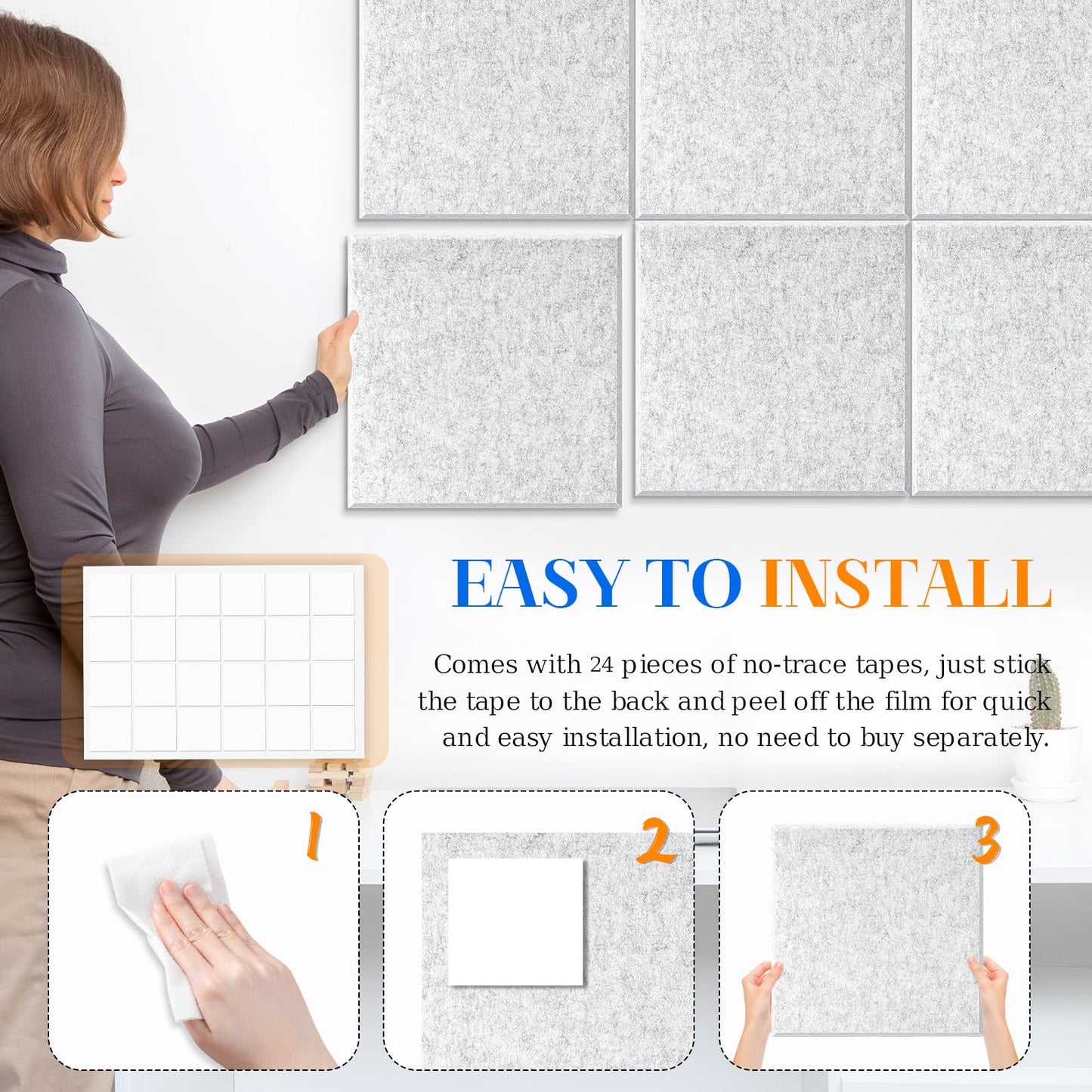 DOLLAR BOSS Large Cork Board for Wall 48" x 36" x 0.5" Bulletin Board 12 Packs Corkboard Tiles Self Adhesive Felt Wall Tiles for Office Home School, Light Grey