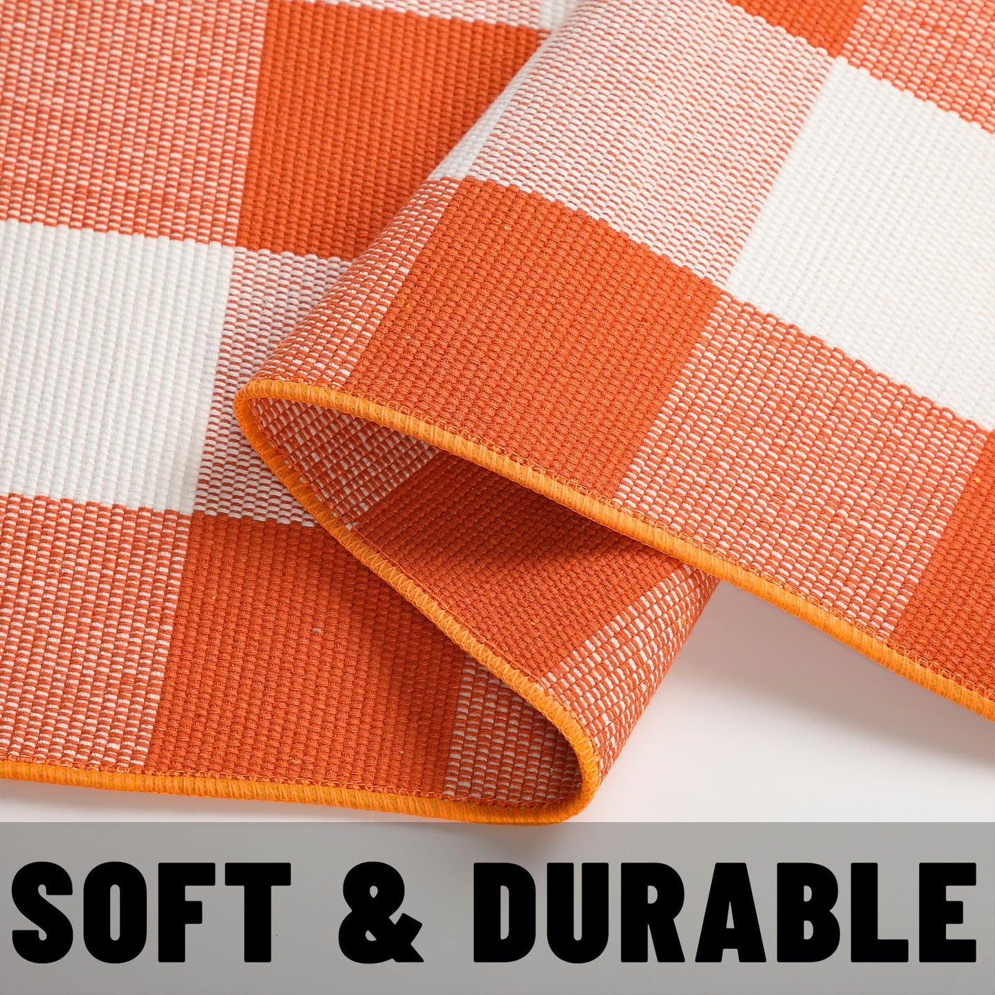WAYYE Buffalo Plaid Outdoor Rug 3x5 Ft Orange and White Checkered Area Rug Halloween Washable Doormats Fall Indoor Outdoor Rugs for Layered Front Door Mats, Porch, Entryway, Kitchen, Farmhouse