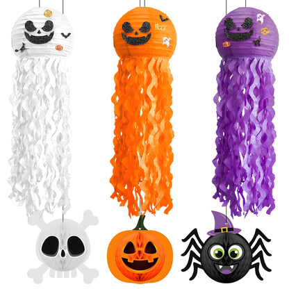KatchOn, Halloween Banner & Fringe Set-Pack of 23 | Paper Fan Glittery Happy Halloween Garlands, Ghost Hanging Swirls with Paper Lanterns & Honeycomb Set | Perfect for halloween Party.