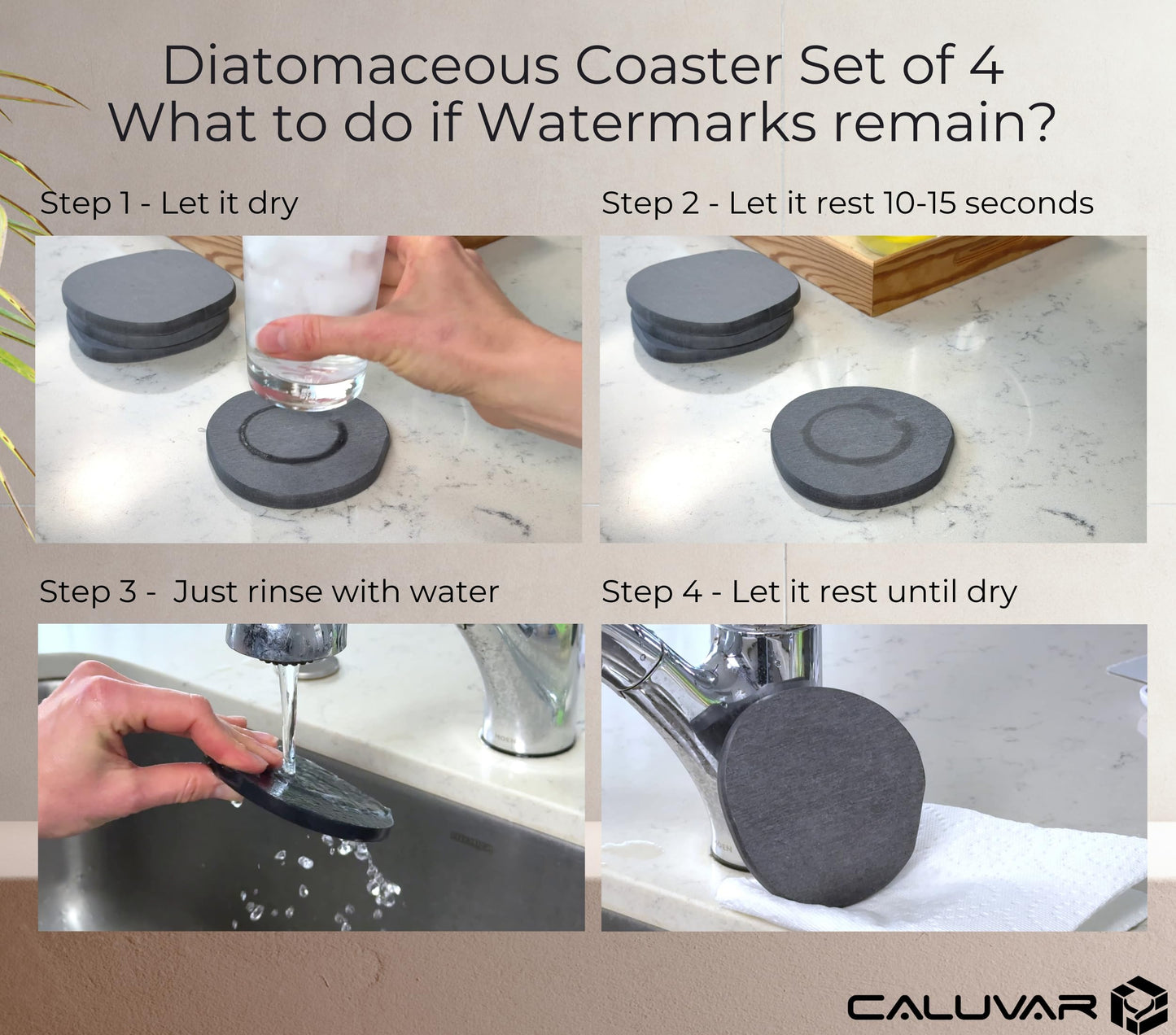 Stone Coasters Slate Set of 4, Absorbent Diatomaceous Earth Coasters for Drinks, Small Plant Coaster, Modern Gray Home Decor, Birthday Gift for Him, Fast Absorbing Diatomite Coaster, Stone Coasters