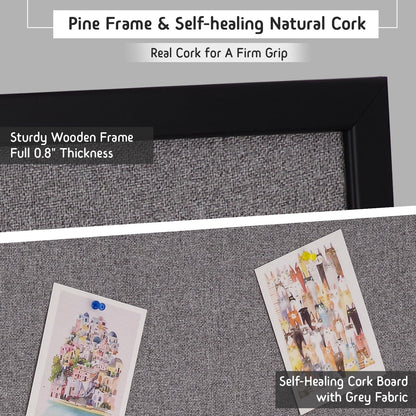 Bulletin Board 36 x 24 Inch, 100% Wood Framed Canvas Cork Board with Grey Fabric, Wall Mounted Notice Board for Home Office School