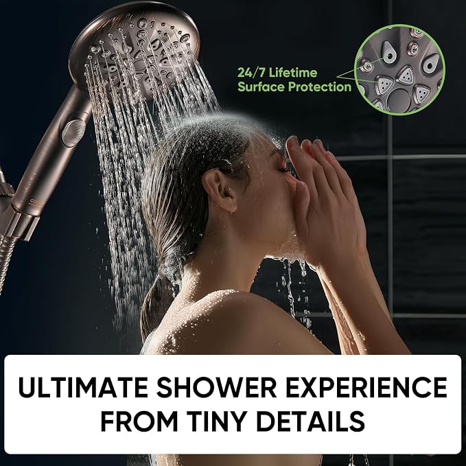 Cobbe 9-Function Shower Head with Built-in Power Spray, 1.8 GPM Water Saving ON/OFF Toggle Switch, High Pressure Handheld Showerhead with 1-Click Pause Button, Brass Bracket & 6ft Hose, ORB