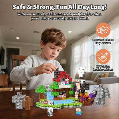 Gryxpox 150pcs Magnetic Blocks, Magnetic Building Blocks, Magnet Tiles with Adventure World Blocks, Magnetic Blocks for Kids Ages 4-8, STEM Sensory Toys for Ages 3+ Toddlers Girl Boys Birthday Gifts