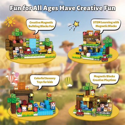 Gryxpox 150pcs Magnetic Blocks,Magnetic Building Blocks STEM Toys for Kids Ages 3+,Magnet Tiles with Forest Animals Blocks Set, Educational Sensory Toys for Toddlers,Boys & Girls–Creative Game Gift