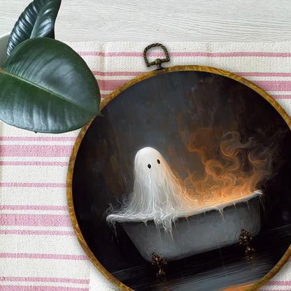 Mcehtle Halloween Ghost Bathroom Wall Art Decor, Whimsical Dark Academia Gothic Home Framed Canvas Prints 8.6x11.4, Spooky Black Halloween Round Wall Hanging Artwork Decorations for Toilet Bathroom