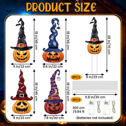 Leinuosen 4 Set Halloween Yard Signs, Pumpkin Garden Stakes with Witch Hats Jack O' Lantern Pumpkin Outdoor Decor Plastic Halloween Art Stake for Garden Lawn Patio Porch Party Decorations