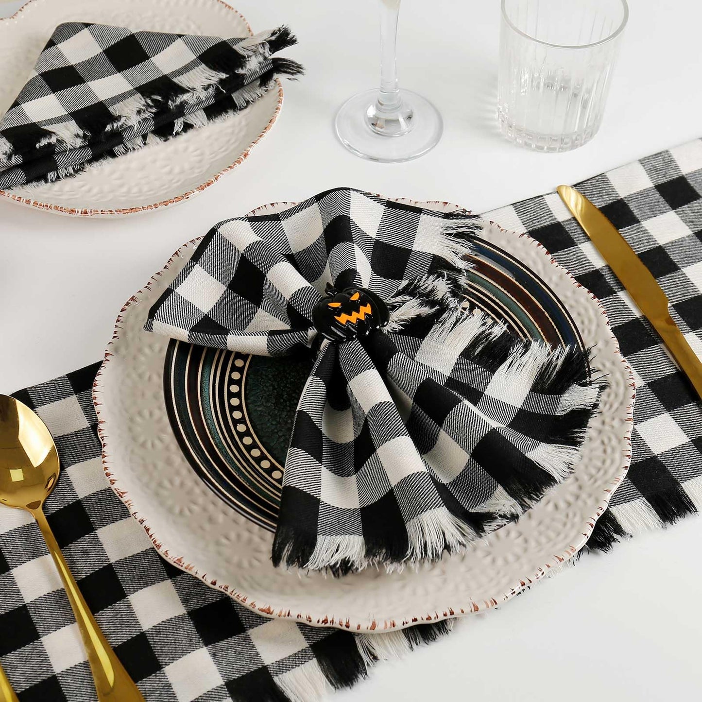 Classic Buffalo Checks Cloth Napkins with Fringe Set of 12, 17x17 Inches 100% Cotton Farmhouse Napkins, Soft&Reusable Napkins for Daily Use Halloween Christmas Decor