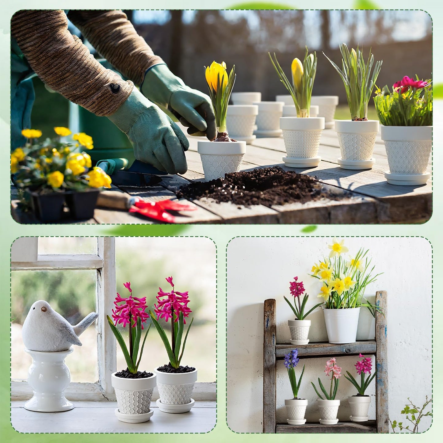 Meanplan 12 Pcs 3 Inch DIY Ceramic African Violet Pots with Saucer Unpainted Ceramic Paintable Flowerpots Small Embossed Flower Pots for Garden Windowsill Indoor Outdoor Wedding Favors Gifts