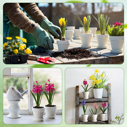 Meanplan 12 Pcs 3 Inch DIY Ceramic African Violet Pots with Saucer Unpainted Ceramic Paintable Flowerpots Small Embossed Flower Pots for Garden Windowsill Indoor Outdoor Wedding Favors Gifts