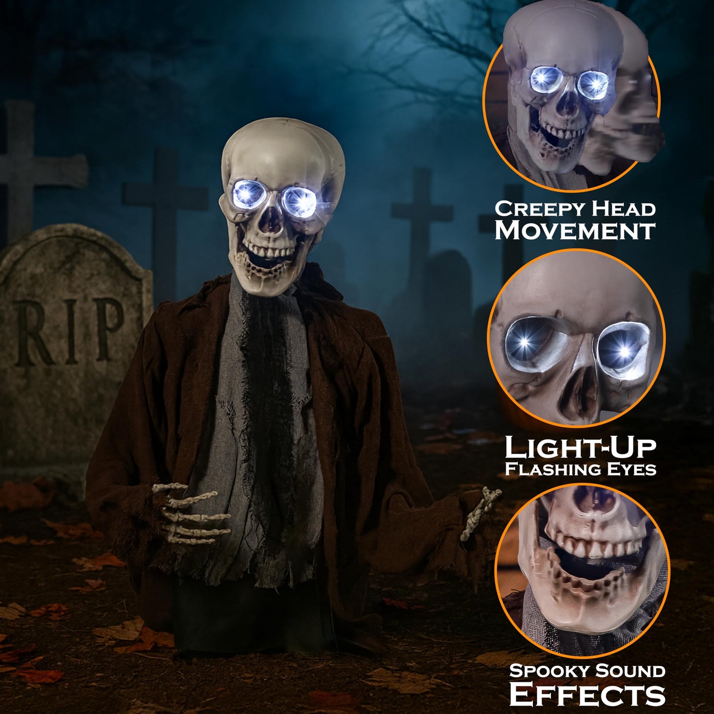 Evergreen Animated Groundbreaker Zombie for Halloween Outdoor Decoration, Sound Activated Zombie with Sporky Sound & Glowing Eyes, Halloween Props for Graveyard Lawn Yard Haunted House Decor