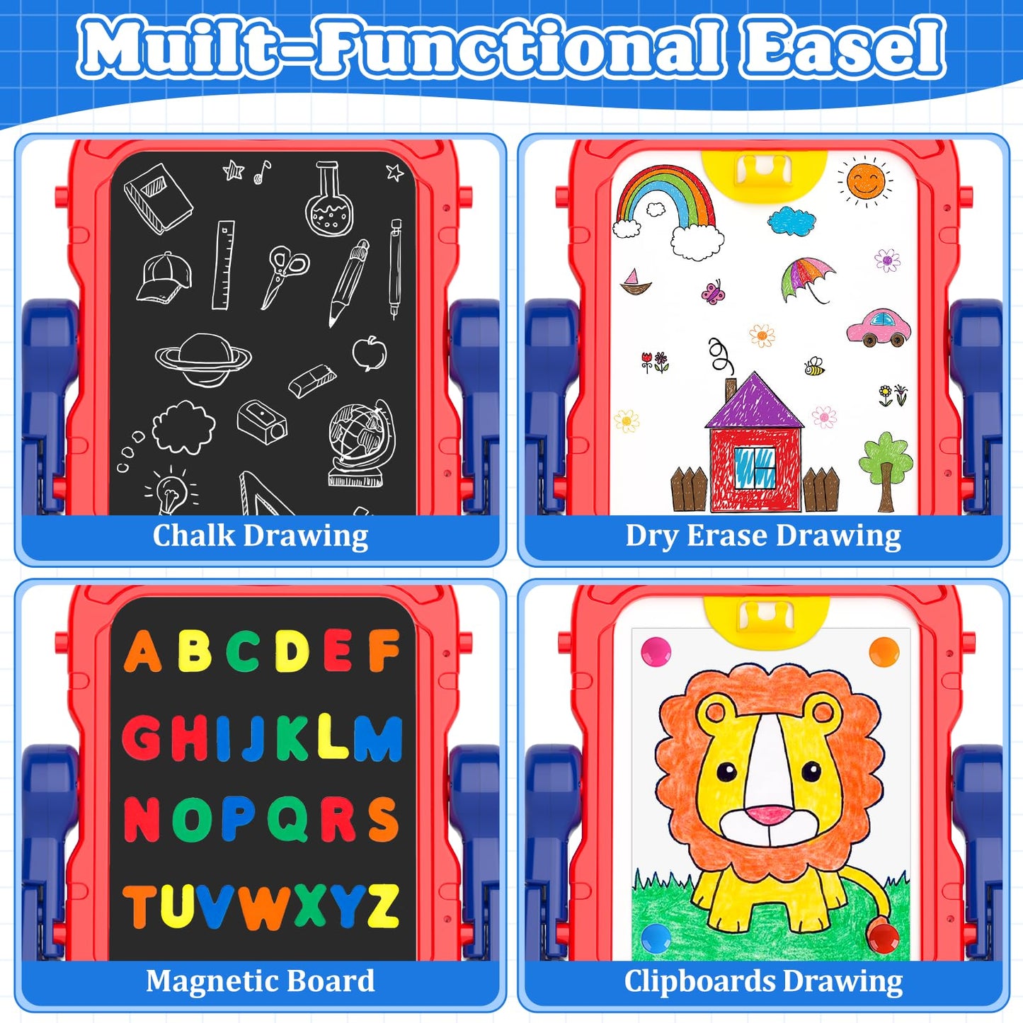 Chalk Board Easel for Kids Toys,Double-Sided Magnetic Kids Chalkboard and Dry Erase Boards,Toddler Toys for 3 Year Old Boy Gift,Art Easel Learning Educational Toy for 3 4 5 Years Old Boys Gift