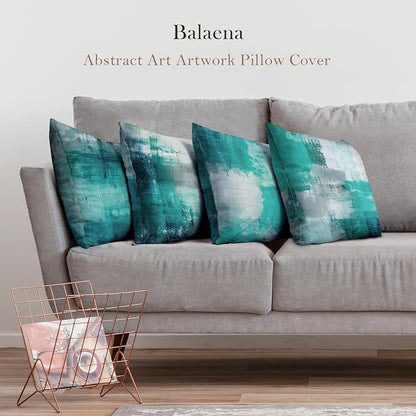 Teal and Gray Throw Pillow Covers,Set of 4 16X16 Inch Turquoise Modern Abstract Art Artwork Decorative Pillow Cushion Covers for Couch Bedroom Living Room