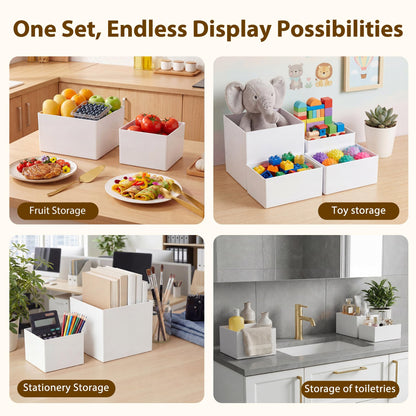 10 Pcs Buffet Risers with Mini Sign and Maker Serving Tongs Cake Cutter, White Acrylic Food Display Stands for Buffet Table Party Catering Dessert Nesting Cube Boxes with Hollow Bottoms (10",9",8",7",6",5",5",4",4",3")