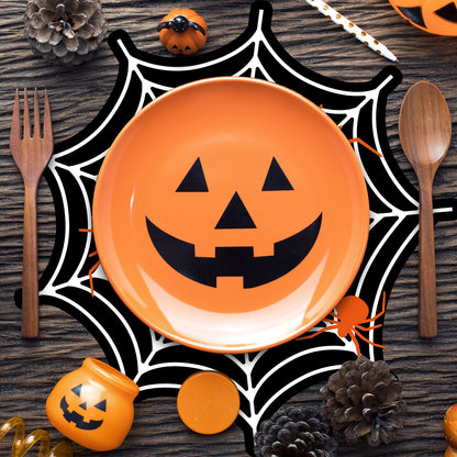 JarThenaAMCS 50Pcs Halloween Paper Placemats Spider Web Dining Table Mats White Black Disposable Place Mats for Home Kitchen Restaurant Trick or Treat Party Decor, 13.4 in