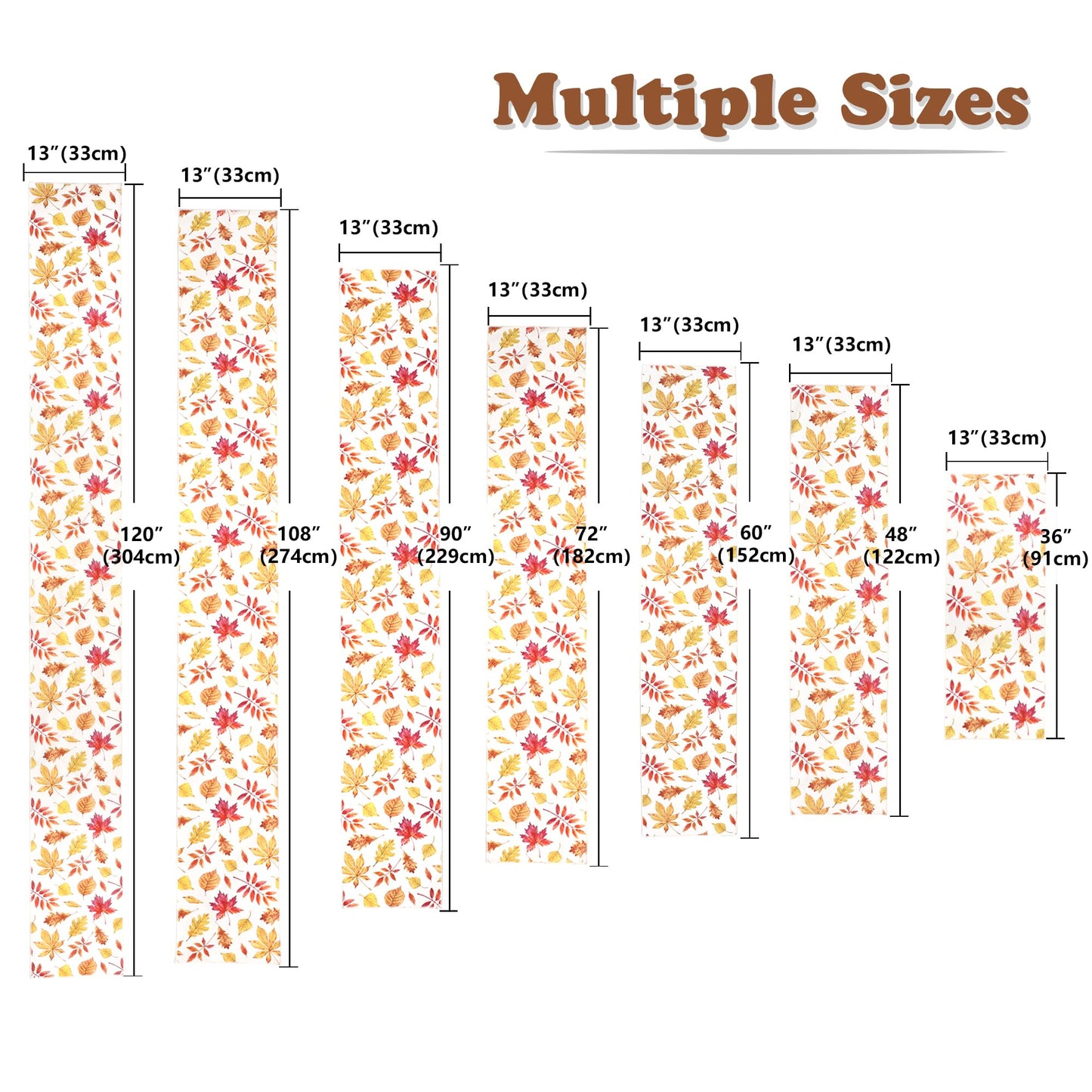OWENIE Fall Table Runner for Kitchen Dining Table, Thanksgiving Autumn Printed Harvest Pumpkins Maple Leaves Textured Fabric Halloween Holiday Home Decorations, Water-Proof, Washable, 13" W x 108" L