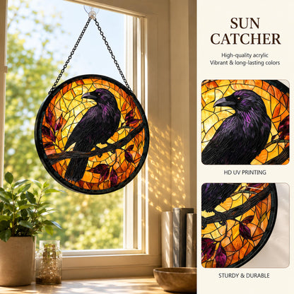 Halloween Gothic Crow Sun Catchers Indoor Window Acrylic Suncatcher 9.8"