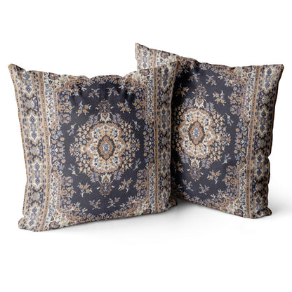 Snycler Boho Throw Pillow Covers 16x16 inch Set of 2 Black Medallion Border Area Rug Double Sided Pattern Cotton Soft Pillow Case Cushion Cover Pillowcase for Couch Sofa Bed Decorative