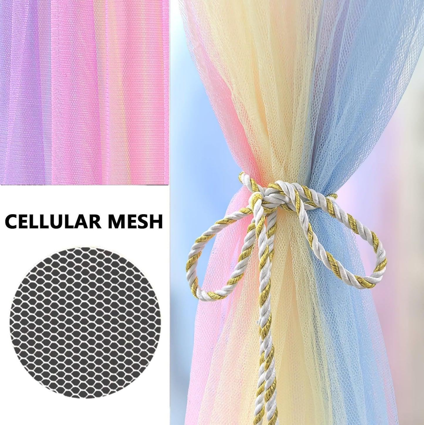 Comtelek Curtains Bed Canopy Rainbow Mosquito Net for Bed Canopy Four Corner Post Elegant Mosquito Net Set, Stick Hook &Profession Rope for net, Screen Netting Canopy Curtains, Full/Queen/King