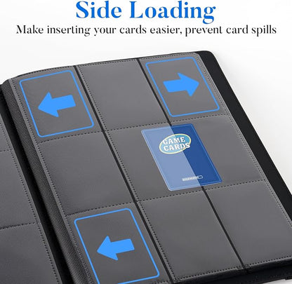 Premium 9 Pocket Card Binder for 360 Cards, Fabmaker PU Cover Trading Card Binder, Sturdy Card Collection Album, Sleek Card Holder Folders for Game Cards & Sports Cards, Royal Blue