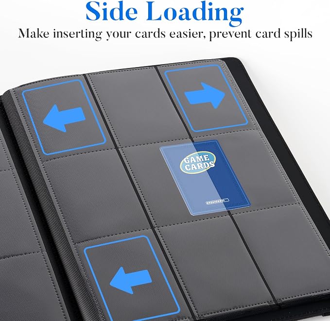 Premium 9 Pocket Card Binder for 360 Cards, Fabmaker PU Cover Trading Card Binder, Sturdy Card Collection Album, Sleek Card Holder Folders for Game Cards & Sports Cards, Navy Blue
