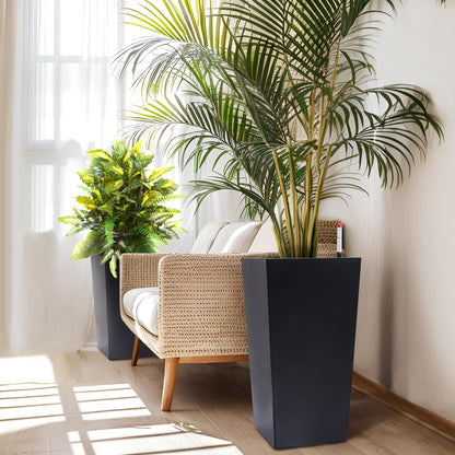 Black Planters Outdoor Set of 2, 22 Inch Tall Plastic Planter with Drainage Holes & Water Level Monitor & Inner Bucket, Indoor & Outdoor Large Planters for Front Porch, Patio, Balcony, Living Room