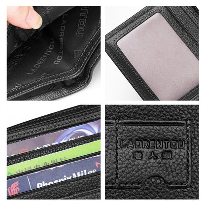 LAORENTOU Men's Wallets Genuine Leather Mens Bifold Wallets with Zipper Coin Pocket Casual Men Purse Slim Wallet