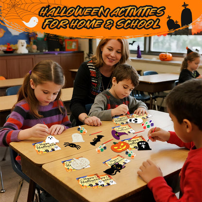 Bafeil 24-Set Halloween Painting Crafts 4", Wooden Cutouts Arts and Crafts, DIY Wooden Fridge Magnets Halloween Party Supplies, Party Favors Gifts Family School Activities Games Goodie Bag Stuffers