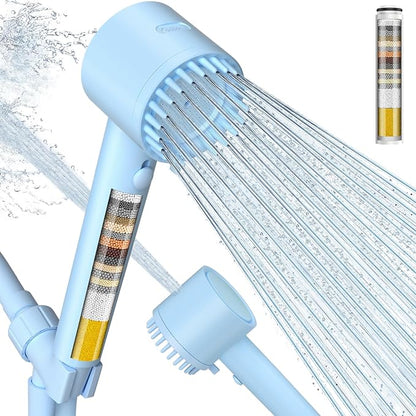 Cobbe Filtered Shower Head with Handheld, 5-mode Showerhead with Filters, Built-in Power Wash for Hard Water - Remove Chlorine - Reduces Dry Itchy Skin, Blue