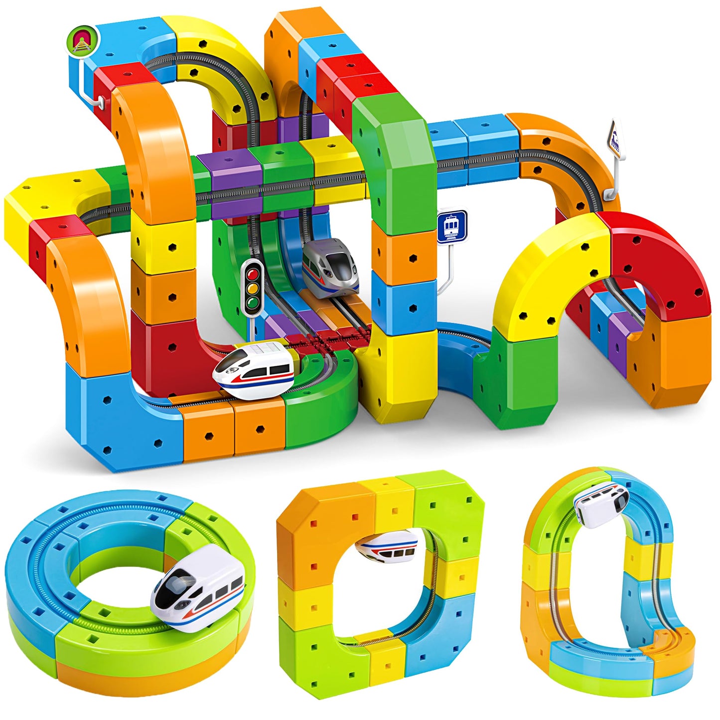 Electric Train Set for Kids Ages 3-8 - Modular 3D Flexible Race Track Building Toy with Gravity-Defying 360° Movement, STEM Learning Fun Gift(84 pcs Value Set)