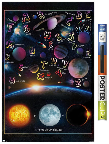 Trends International Ali Chris - The Solar System: Total Eclipse Letters Wall Poster, 34L x 22.4W, Premium Poster & Clip Bundle