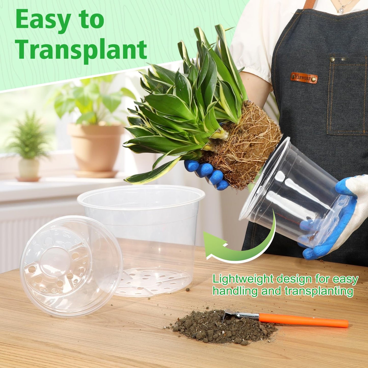 DUNPUTE 6/8/10 Inch Large Clear Nursery Pots with Drainage, 12 Pack Plastic Pots for Plants, Ideal Seedling Pots and Plant Pots for Vegetables, Orchids, Aloe, Indoor Outdoor Use (6 8 10 inch)