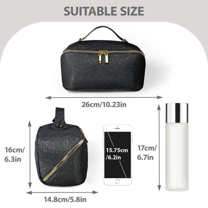 JeeVoya Makeup Bag for Women Large Capacity, Waterproof Travel Cosmetic Bag PU Leather Makeup Organizer with Dividers, Portable Toiletry Bag with Handle (Black)