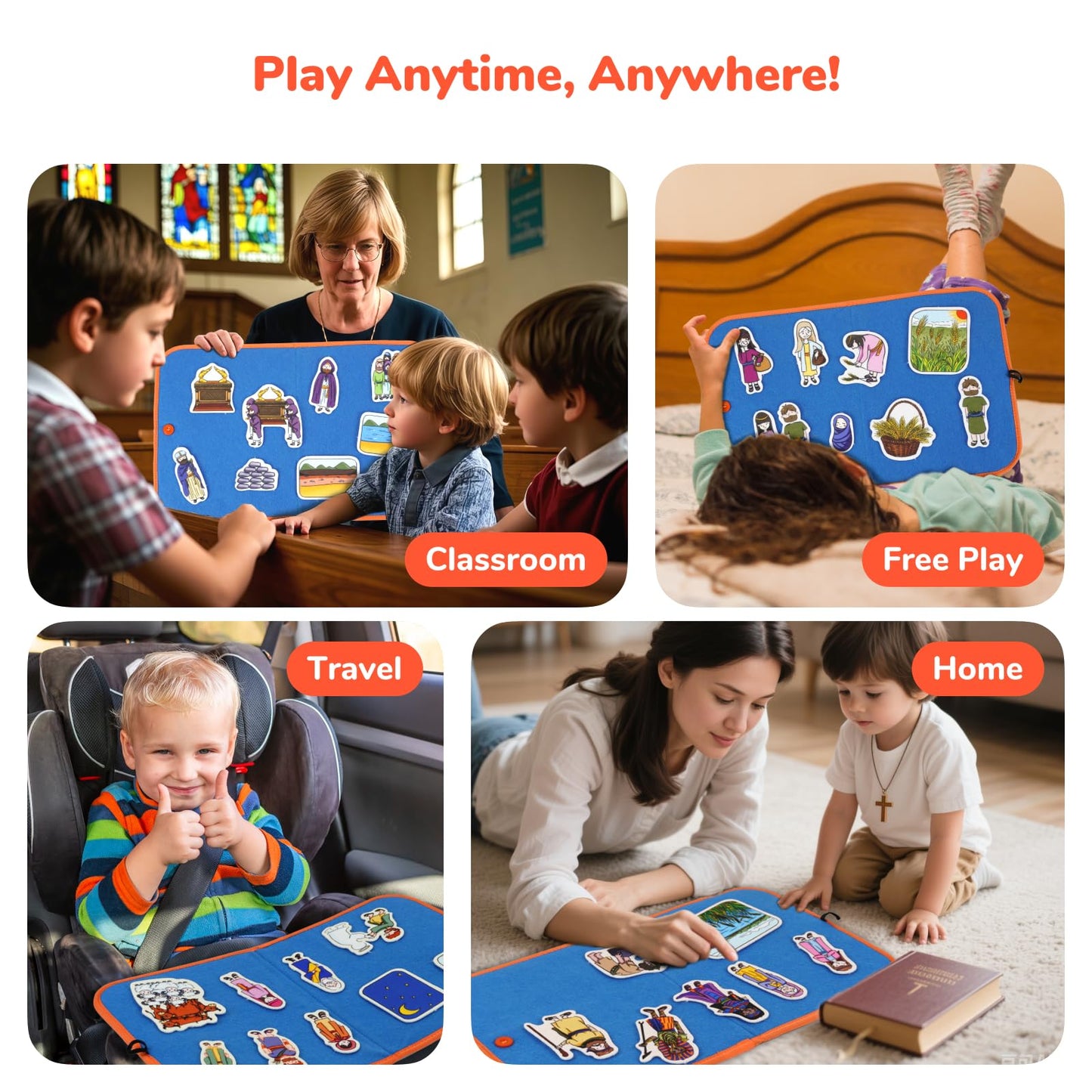 CHEFAN 4 Pack Felt Board Bible Stories Set, Flannel Board Stories, Nativity Flannel Graph Bible Toy for Kids, Include Ruth and Naomi, Crossing The Jordan River, Moses is Born, Jacob Wrestles with God