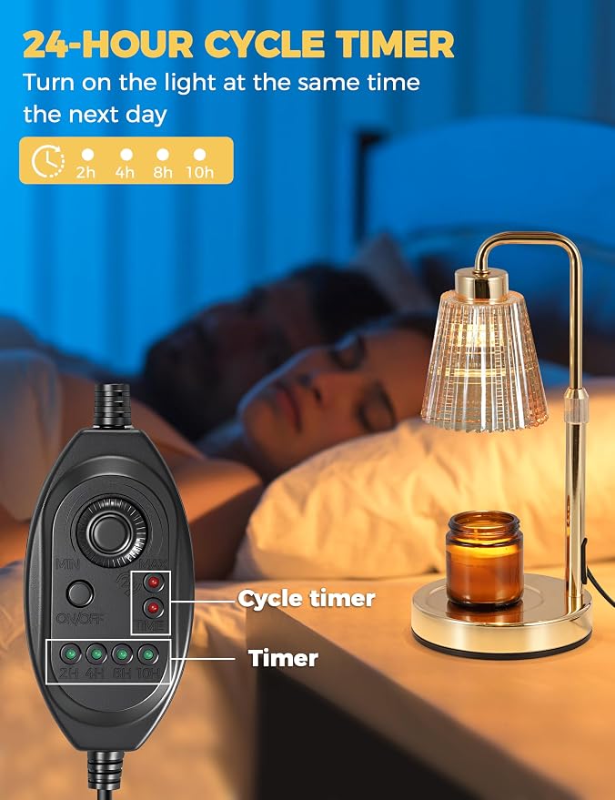 GODONLIF Gold Candle Warmer Lamp with Cycle Timer, Birthday Gifts for Women Mom Her, House Warming Gifts New Home Room Decor, Wax Melt Warmer for Jar Candles with 2 Bulbs