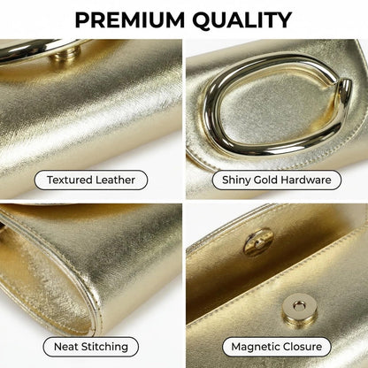 Gripit Gold Clutch Purses for Women Minimalist Statement Evening Bag PU Leather Handbag with Metal Handle for Wedding Party Prom