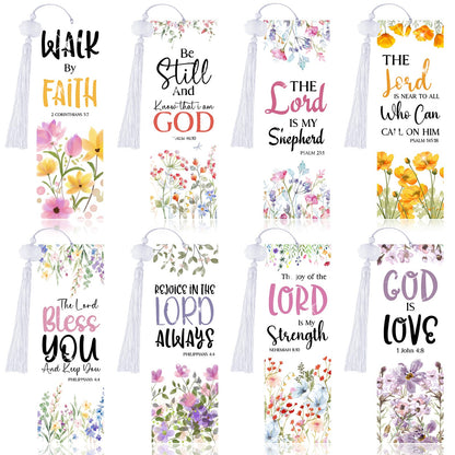 8 Pieces Christian Bible Verse Diamond Art Bookmarks 5d Christian Beaded Bookmark Acrylic Tassel Bookmark for DIY Making Beginners Kids Adults Arts Craft Supplies (Christian-1)