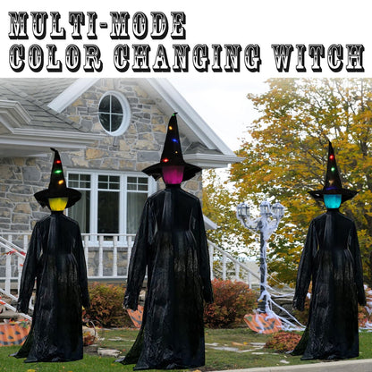 Halloween Decorations Outdoor, Set of 3 Witches with Glowing Witch Hat, 4FT Light-UP Sound-Activated Sensor Life Size Witch with LED Light, Scary for Yard Haunted House