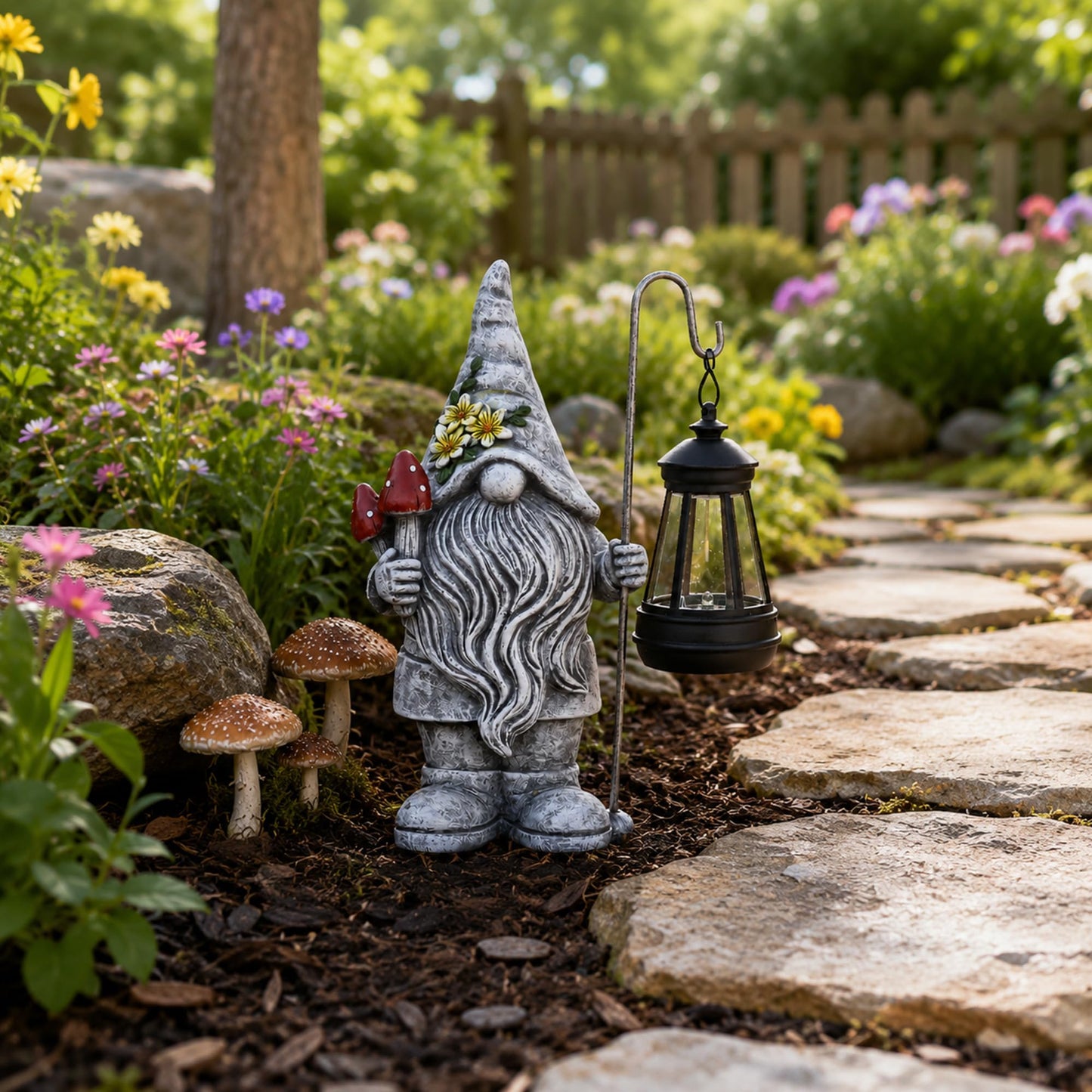 Acgarten Garden Gnome Statue with Lantern: Outdoor Waterproof Sculpture