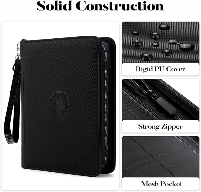 Fabmaker Premium 4 Pocket Zip Card Binder, Trading Card Binder for 320 Cards, Portable PU Card Collection Binder, Collector Card Album Folder for Game & Sports Cards (Red)