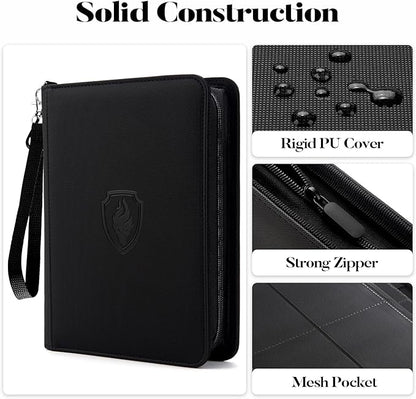 Fabmaker Premium 4 Pocket Zip Card Binder, Trading Card Binder for 320 Cards, Portable PU Card Collection Binder, Collector Card Album Folder for Game & Sports Cards (Red)