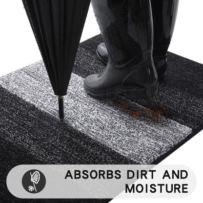 Kitinjoy Indoor Outdoor Door Mat, 36x24 Non-Slip Absorbent Dirt Trapper, Low-Profile Washable Inside Entrance Front Floor Mat, Sturdy Soft Entry Doormats for Entryway, Black