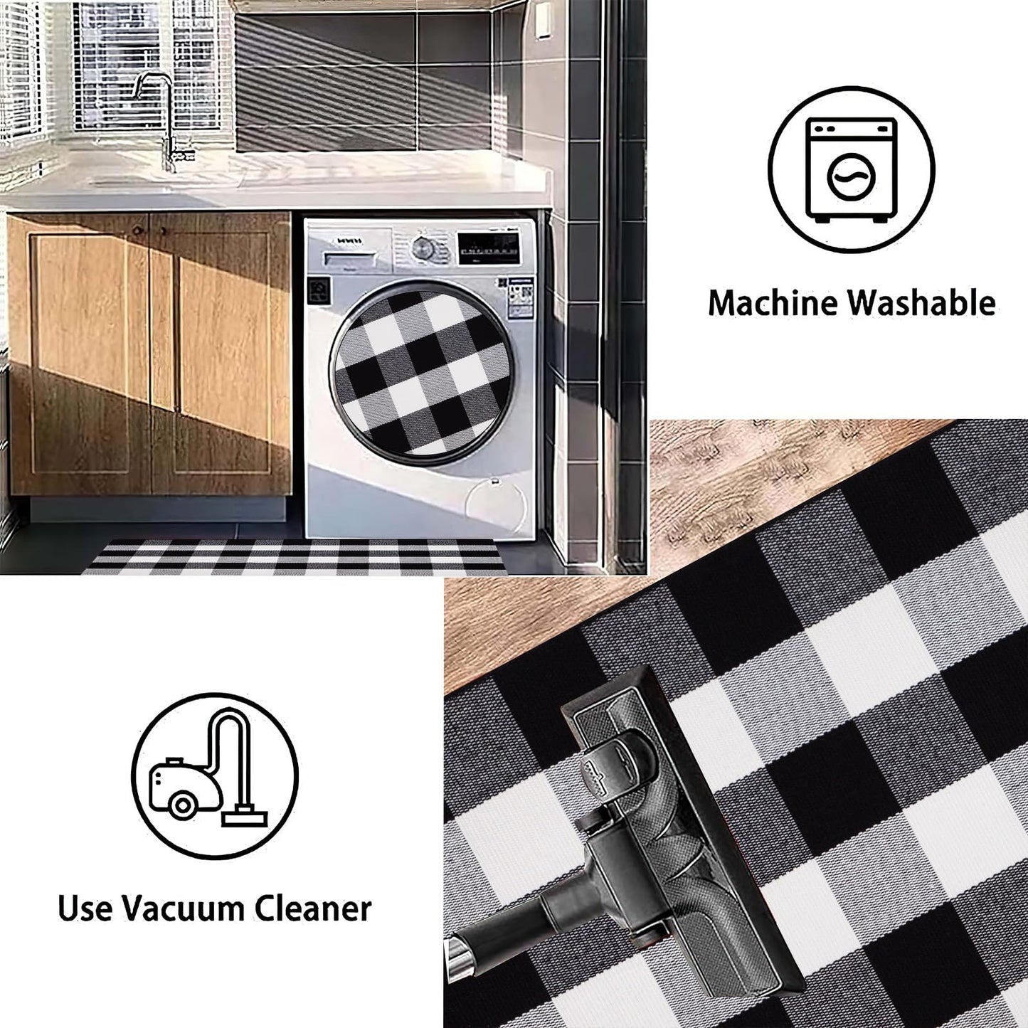 Buffalo Plaid Front Porch Rug 24''x 51''Black and White Checkered Outdoor Rug Cotton Machine Washable Farmhouse Mat for Outdoor, Kitchen, Farmhouse, Entryway,Bathroom