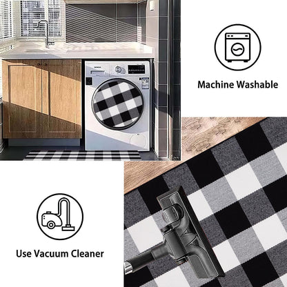 Buffalo Plaid Front Porch Rug 24''x 51''Black and White Checkered Outdoor Rug Cotton Machine Washable Farmhouse Mat for Outdoor, Kitchen, Farmhouse, Entryway,Bathroom