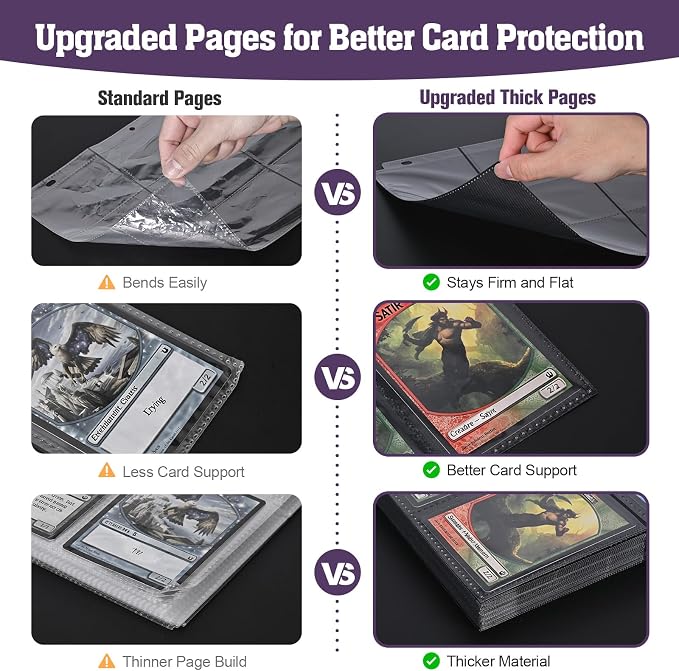 Trading Card Binder 900 Capacity, 50 Double-Sided 9-Pocket Top-Loading, 3-Ring TCG Album for 2.5 x 3.5 Cards, Acid Free PVC Free, Water-Resistant PU with Wrist Strap - Nebula Dragon Design