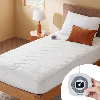 Bedsure Heated Mattress Pad King - Bed Warmer with Memory & Preheat Functions, 12-Hour Auto Off & 10 Heat Settings, Dual Controllers, Fast Heating, Brushed Electric Mattress Pad King, 78"x80"