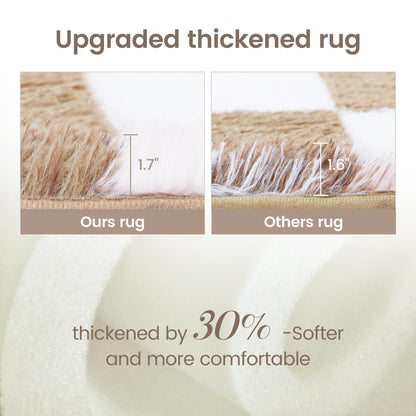 Super Soft Rug for Bedroom, 3x5 Ft Beige and White Area Rug Classic Checkered Shaggy Anti-Skid High Pile Soft Fluffy Rug Fuzzy Carpet for Living Room Bedroom Kids Room Nursery, Dorm Home Decor