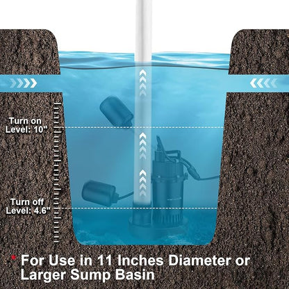 Sump Pump Submersible Utility Water Pump Thermoplastic Portable Electric Water Removal Transfer Pump with 16.4FT Cord for Swimming Pool Basement Garden Pond Tubs Draining, 1 HP 4000GPH